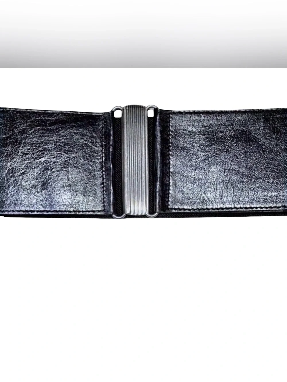 Iris Setlakwe Wide Waist Belt | Black Leather | Elastic | Silver Clasp | Size 4